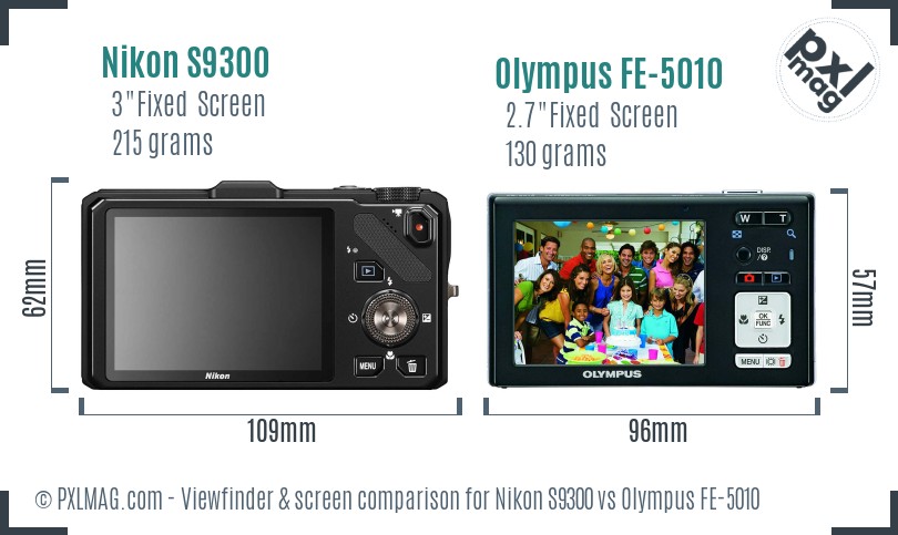 Nikon S9300 vs Olympus FE-5010 Screen and Viewfinder comparison