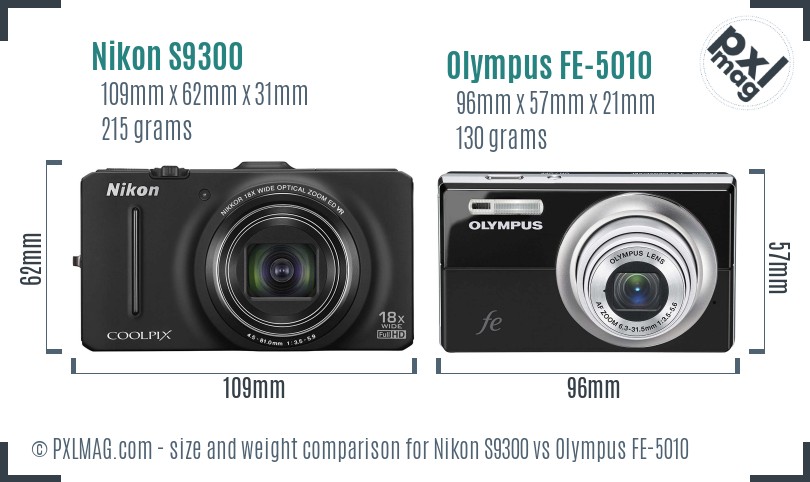 Nikon S9300 vs Olympus FE-5010 size comparison Nikon S9300 vs Olympus FE-5010 size comparison