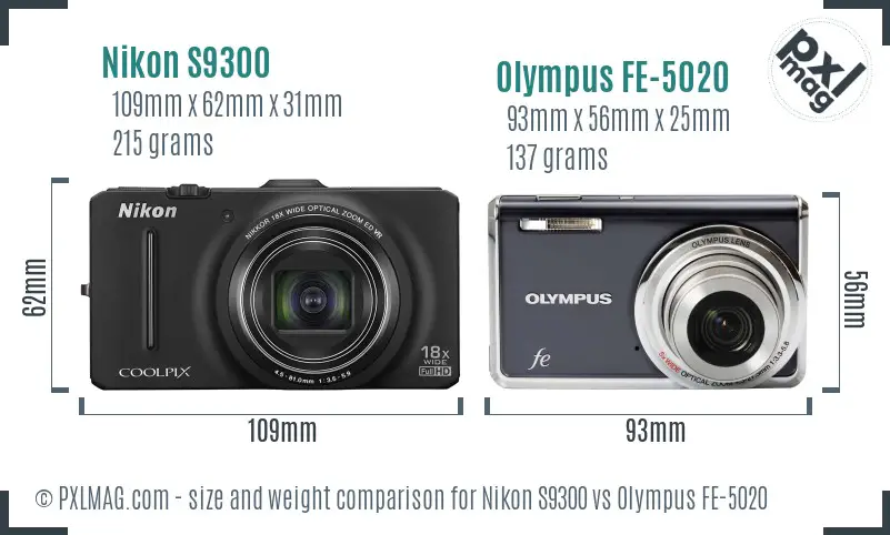 Nikon S9300 vs Olympus FE-5020 size comparison