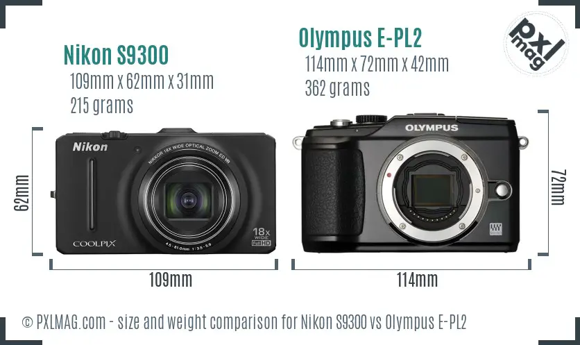 Nikon S9300 vs Olympus E-PL2 size comparison