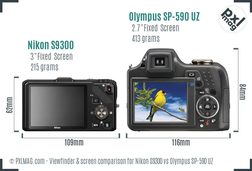 Nikon S9300 vs Olympus SP-590 UZ Screen and Viewfinder comparison
