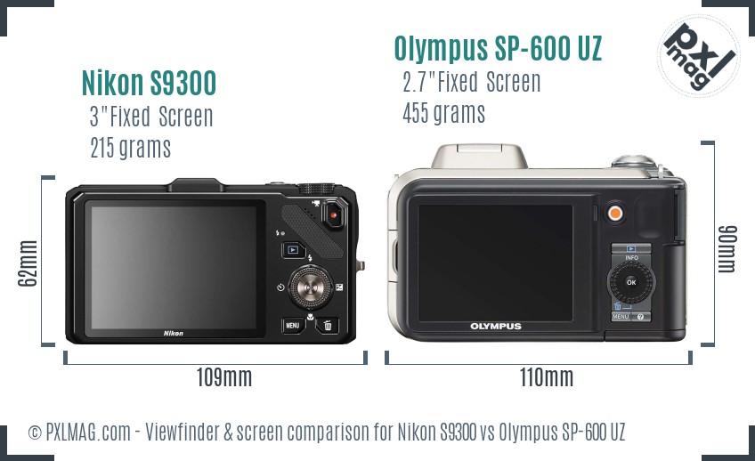 Nikon S9300 vs Olympus SP-600 UZ Screen and Viewfinder comparison