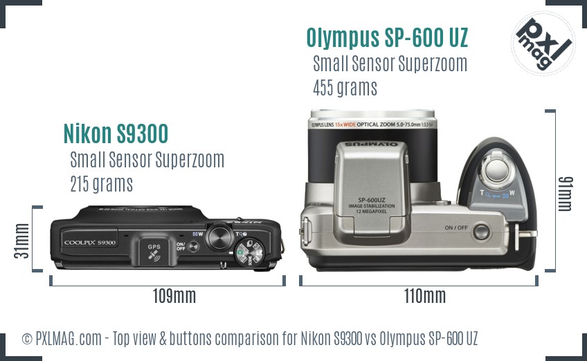 Nikon S9300 vs Olympus SP-600 UZ top view buttons comparison