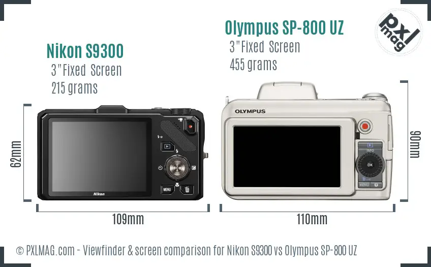 Nikon S9300 vs Olympus SP-800 UZ Screen and Viewfinder comparison