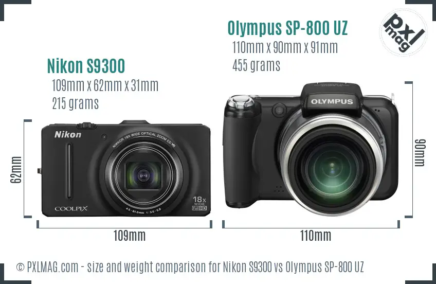 Nikon S9300 vs Olympus SP-800 UZ size comparison