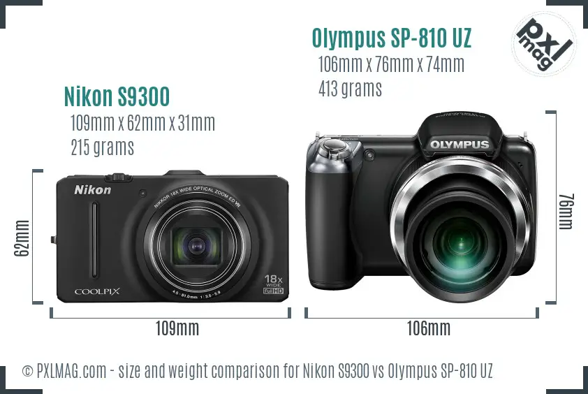 Nikon S9300 vs Olympus SP-810 UZ size comparison Nikon S9300 vs Olympus SP-810 UZ size comparison