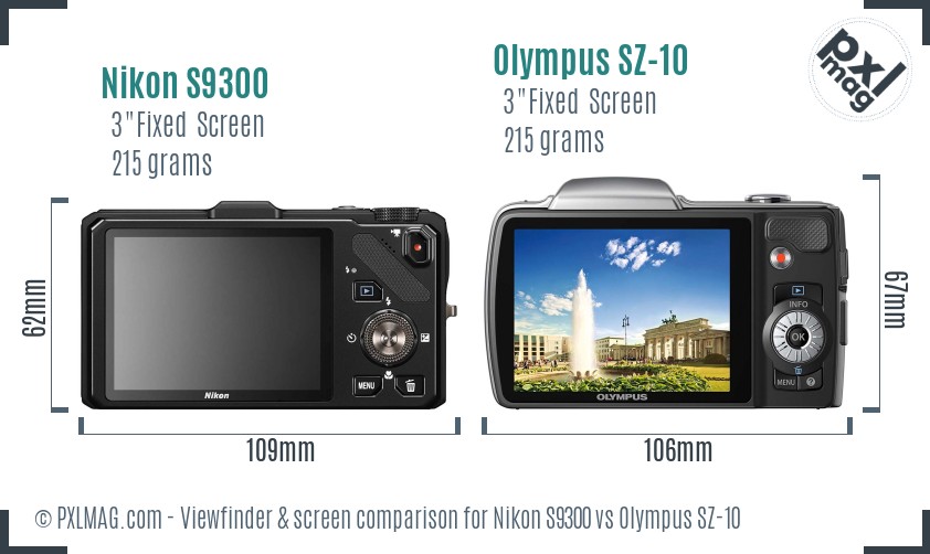 Nikon S9300 vs Olympus SZ-10 Screen and Viewfinder comparison