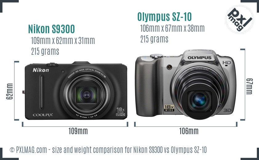Nikon S9300 vs Olympus SZ-10 size comparison