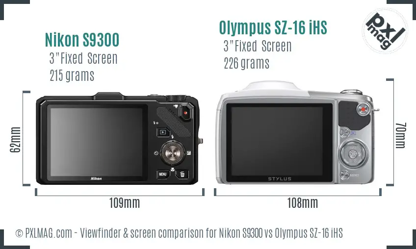 Nikon S9300 vs Olympus SZ-16 iHS Screen and Viewfinder comparison