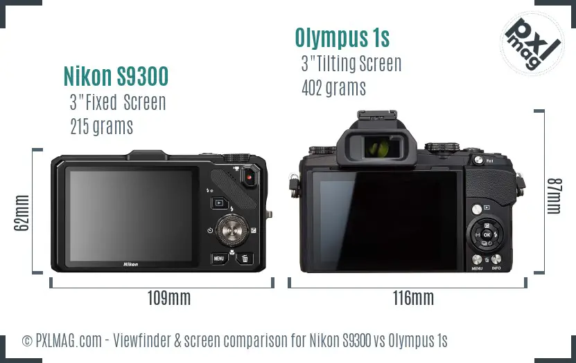 Nikon S9300 vs Olympus 1s Screen and Viewfinder comparison