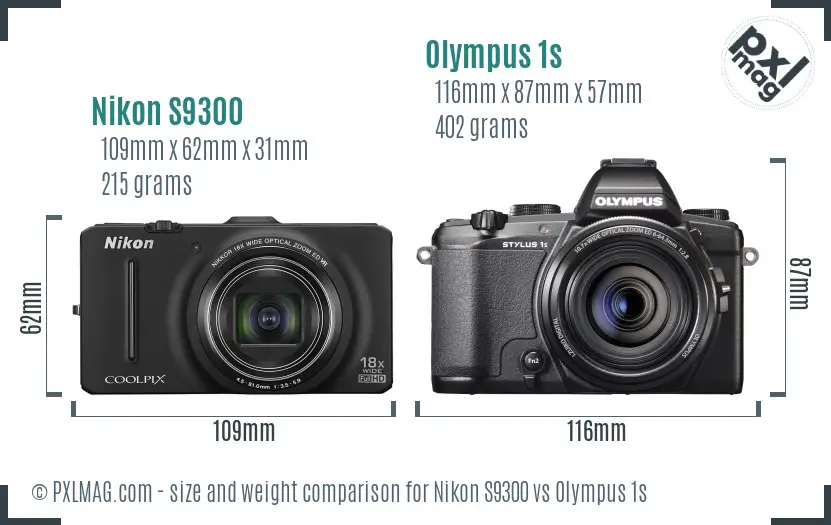 Nikon S9300 vs Olympus 1s size comparison