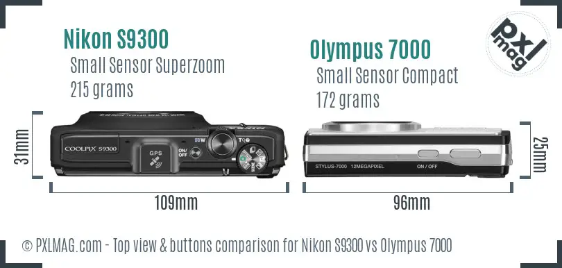Nikon S9300 vs Olympus 7000 top view buttons comparison Nikon S9300 vs Olympus 7000 top view buttons comparison