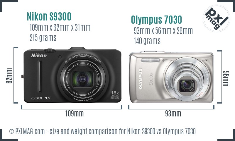 Nikon S9300 vs Olympus 7030 size comparison