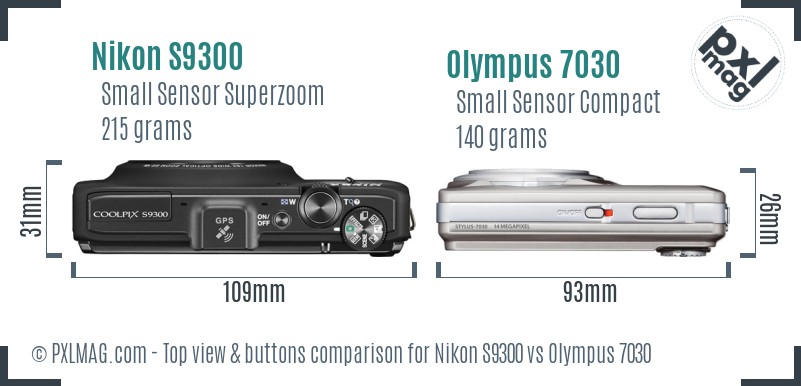 Nikon S9300 vs Olympus 7030 top view buttons comparison