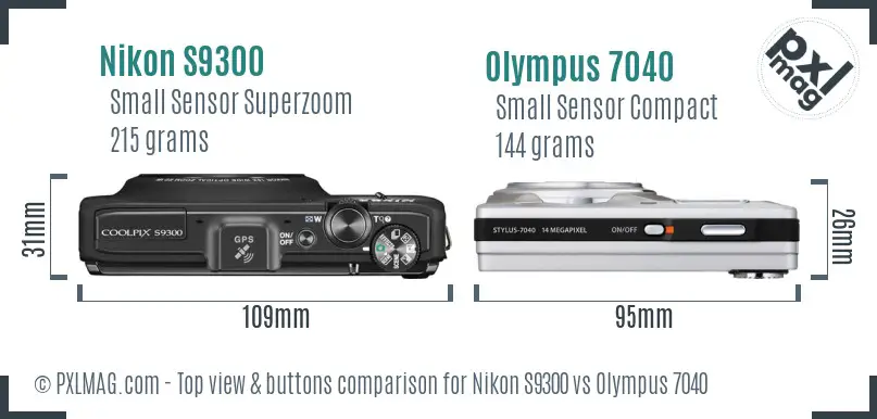 Nikon S9300 vs Olympus 7040 top view buttons comparison