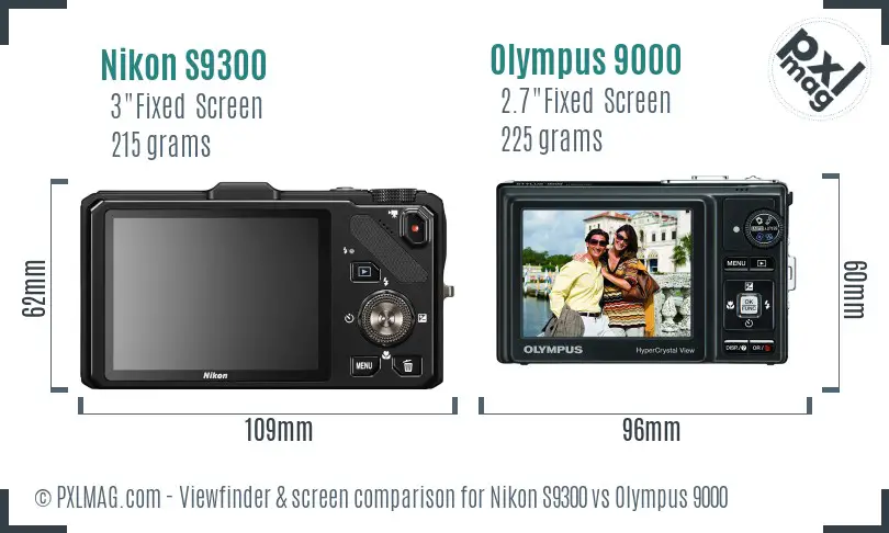 Nikon S9300 vs Olympus 9000 Screen and Viewfinder comparison