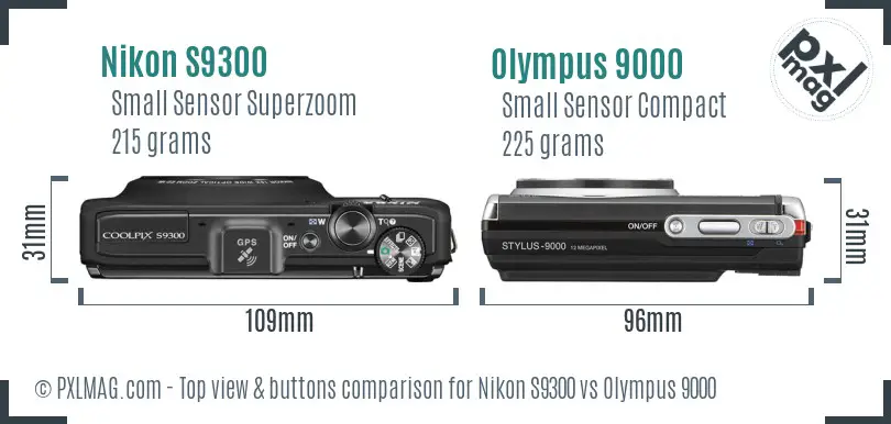 Nikon S9300 vs Olympus 9000 top view buttons comparison