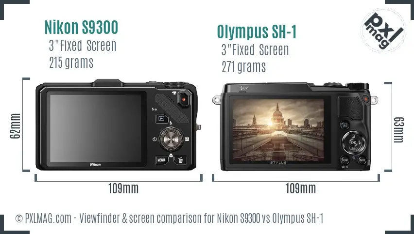 Nikon S9300 vs Olympus SH-1 Screen and Viewfinder comparison