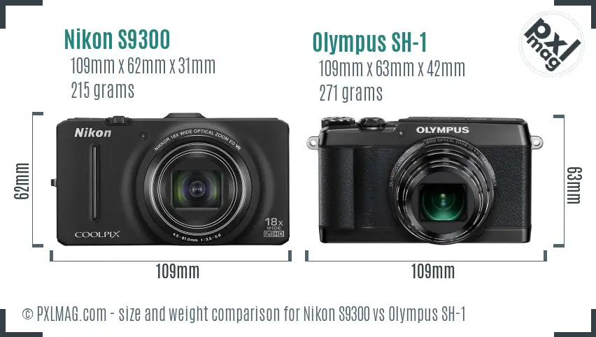 Nikon S9300 vs Olympus SH-1 size comparison