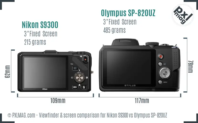 Nikon S9300 vs Olympus SP-820UZ Screen and Viewfinder comparison