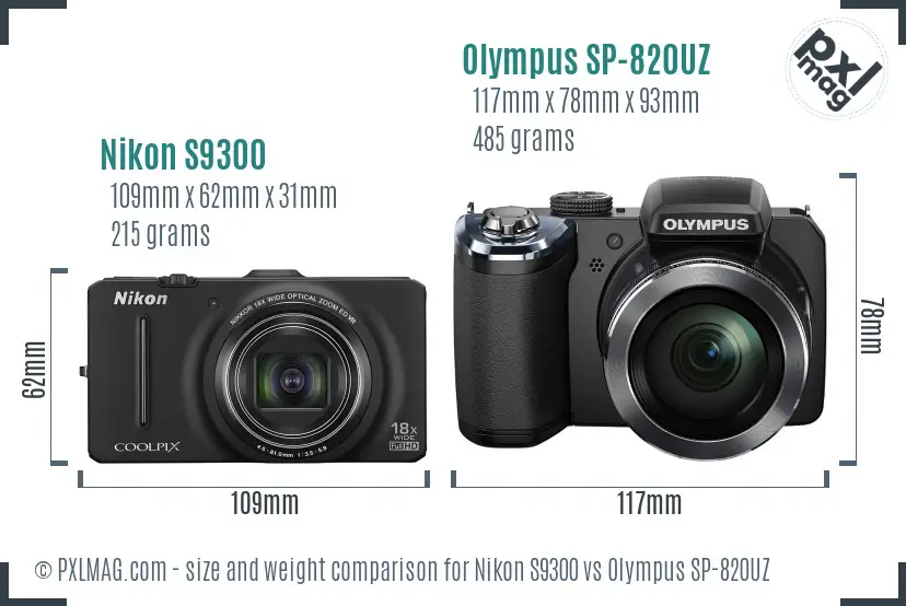 Nikon S9300 vs Olympus SP-820UZ size comparison