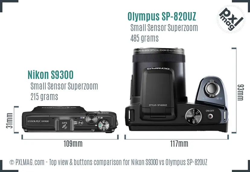 Nikon S9300 vs Olympus SP-820UZ top view buttons comparison
