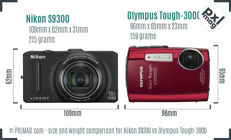 Nikon S9300 vs Olympus Tough-3000 size comparison Nikon S9300 vs Olympus Tough-3000 size comparison