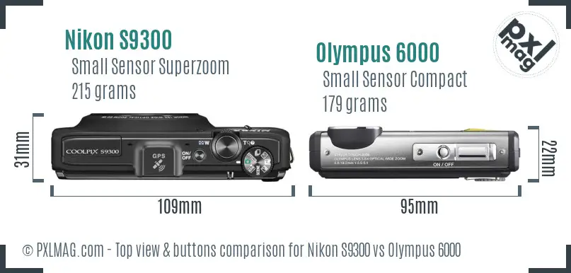 Nikon S9300 vs Olympus 6000 top view buttons comparison Nikon S9300 vs Olympus 6000 top view buttons comparison