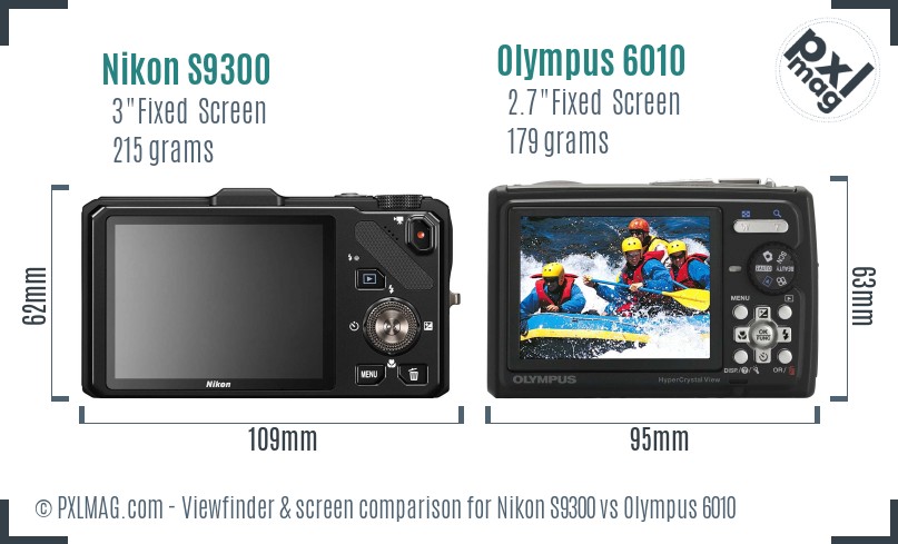 Nikon S9300 vs Olympus 6010 Screen and Viewfinder comparison