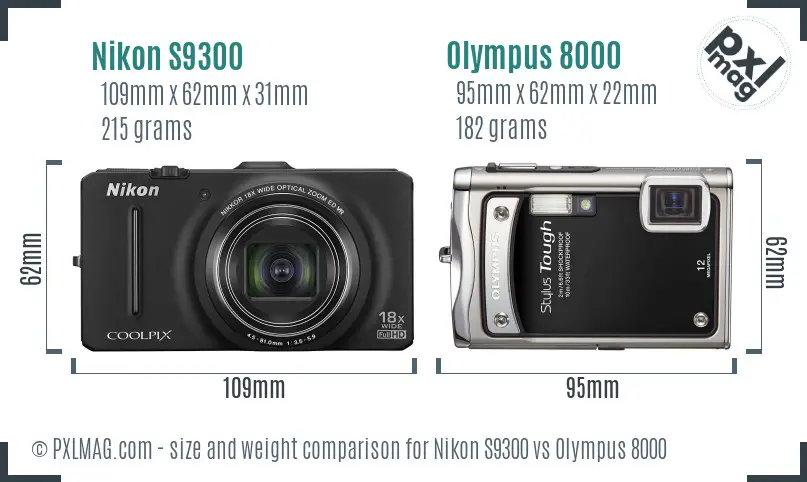 Nikon S9300 vs Olympus 8000 size comparison