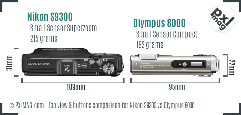 Nikon S9300 vs Olympus 8000 top view buttons comparison