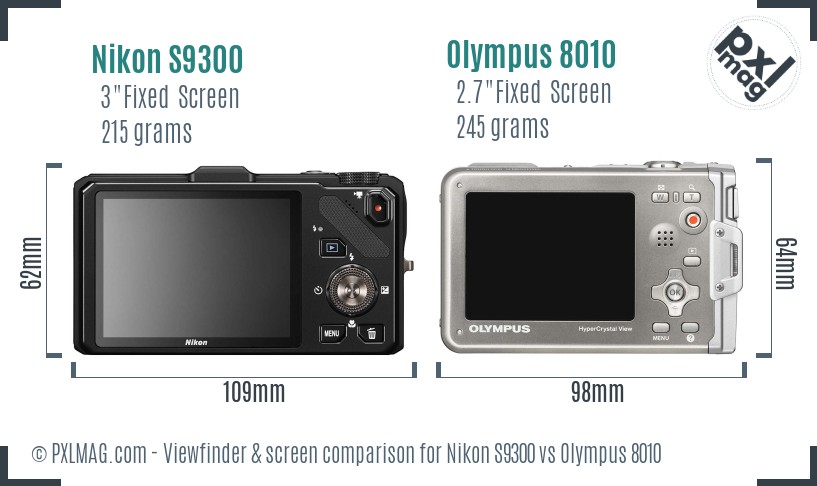 Nikon S9300 vs Olympus 8010 Screen and Viewfinder comparison