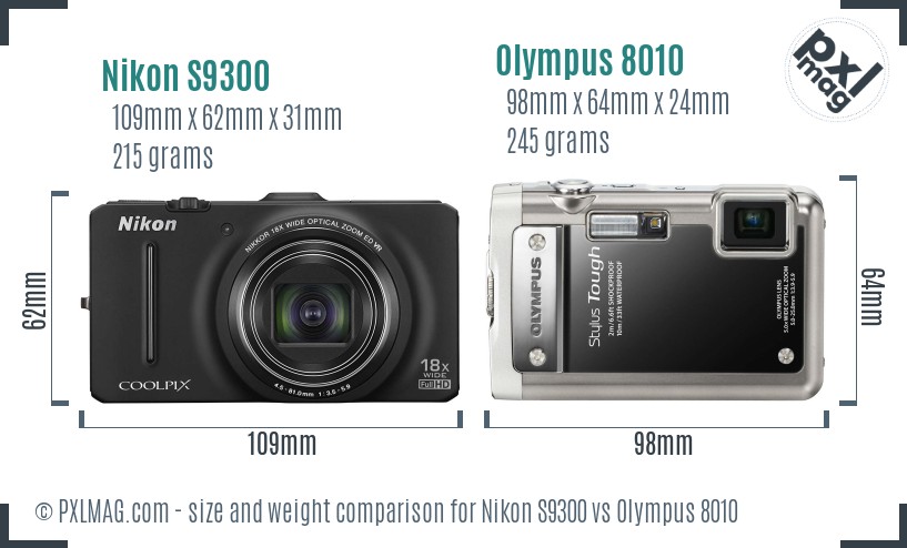 Nikon S9300 vs Olympus 8010 size comparison