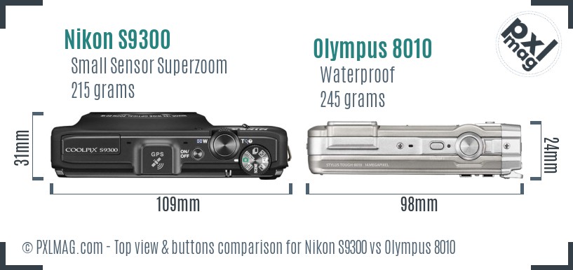 Nikon S9300 vs Olympus 8010 top view buttons comparison