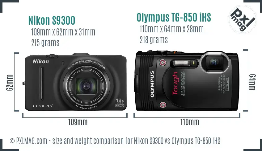 Nikon S9300 vs Olympus TG-850 iHS size comparison