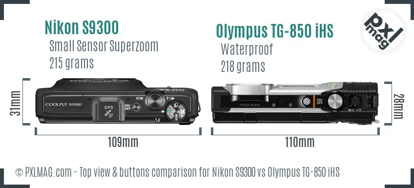 Nikon S9300 vs Olympus TG-850 iHS top view buttons comparison