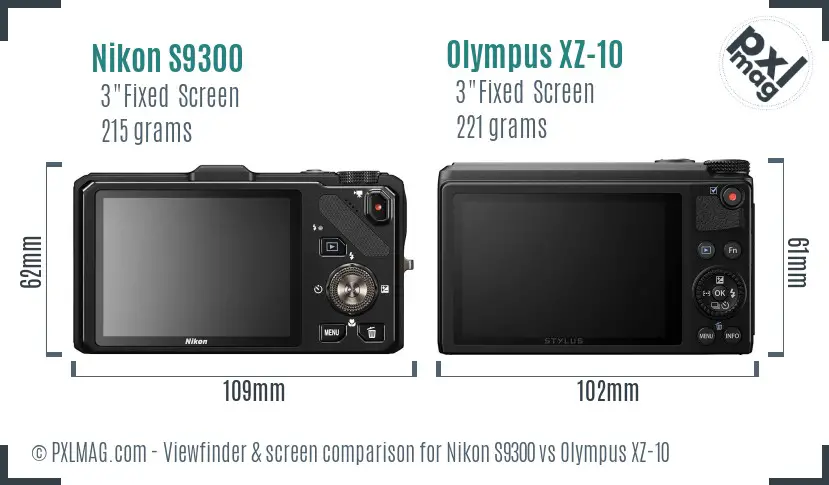 Nikon S9300 vs Olympus XZ-10 Screen and Viewfinder comparison