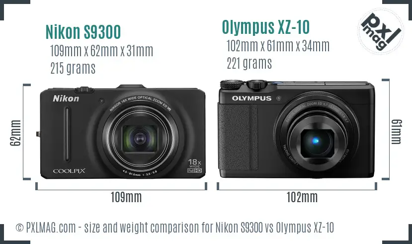 Nikon S9300 vs Olympus XZ-10 size comparison