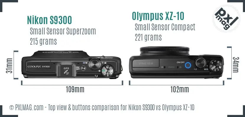 Nikon S9300 vs Olympus XZ-10 top view buttons comparison