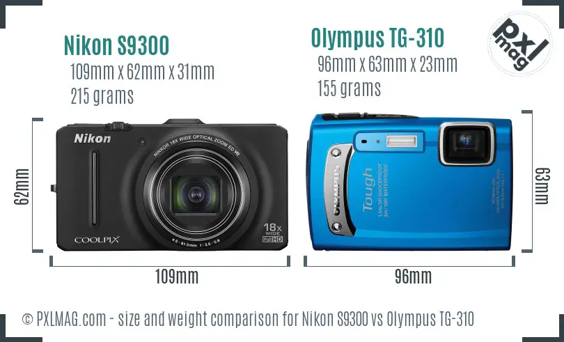 Nikon S9300 vs Olympus TG-310 size comparison Nikon S9300 vs Olympus TG-310 size comparison
