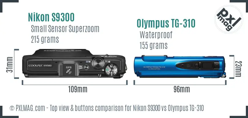 Nikon S9300 vs Olympus TG-310 top view buttons comparison Nikon S9300 vs Olympus TG-310 top view buttons comparison