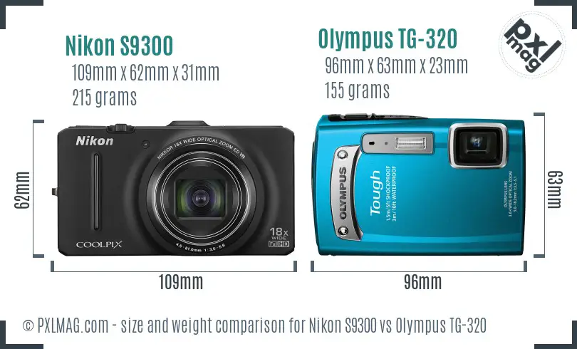 Nikon S9300 vs Olympus TG-320 size comparison