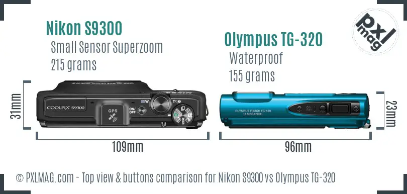 Nikon S9300 vs Olympus TG-320 top view buttons comparison