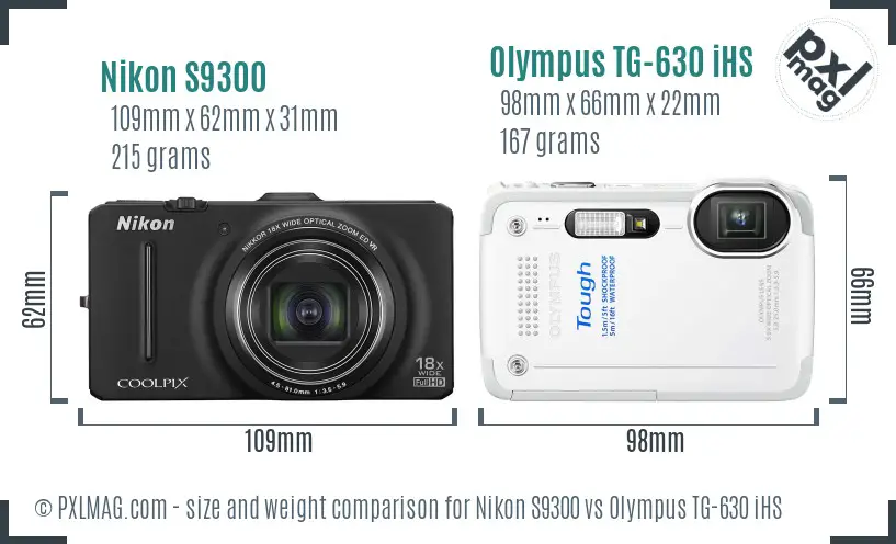 Nikon S9300 vs Olympus TG-630 iHS size comparison Nikon S9300 vs Olympus TG-630 iHS size comparison