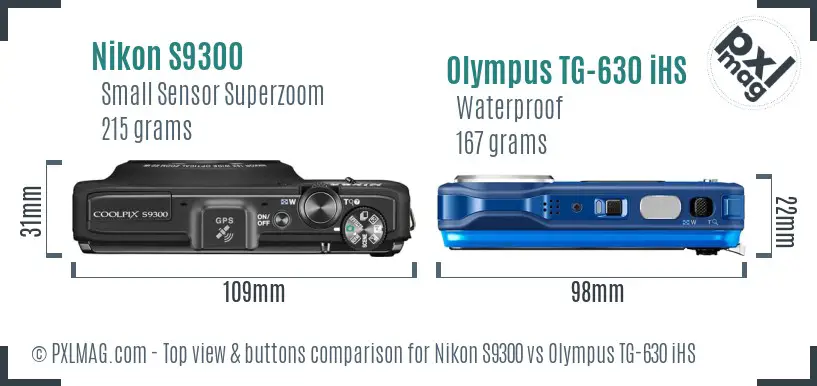 Nikon S9300 vs Olympus TG-630 iHS top view buttons comparison