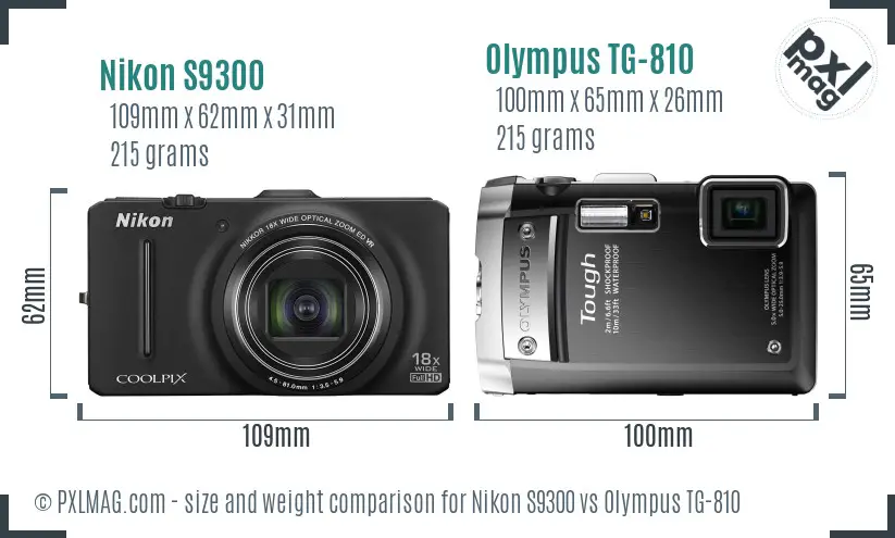 Nikon S9300 vs Olympus TG-810 size comparison