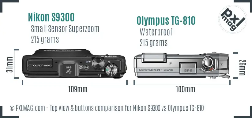 Nikon S9300 vs Olympus TG-810 top view buttons comparison