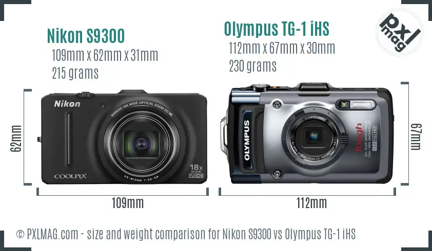 Nikon S9300 vs Olympus TG-1 iHS size comparison