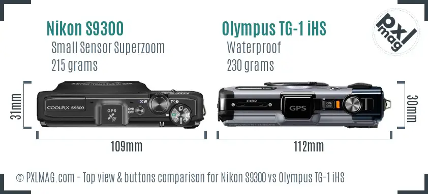 Nikon S9300 vs Olympus TG-1 iHS top view buttons comparison