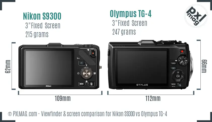Nikon S9300 vs Olympus TG-4 Screen and Viewfinder comparison